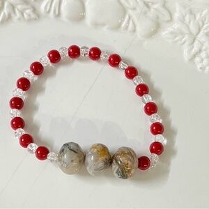 National Handmade Energy .Agate with Red Coral and Crystal Bracelet